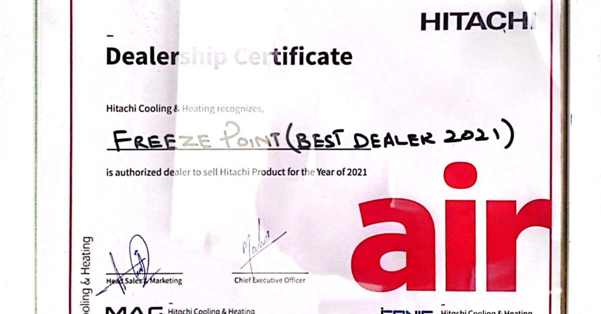 Hitachi Best dealer 2021 award Freeze Point