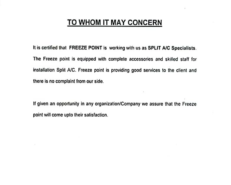 AL khaleej electronics hvac certificate for Freeze Point