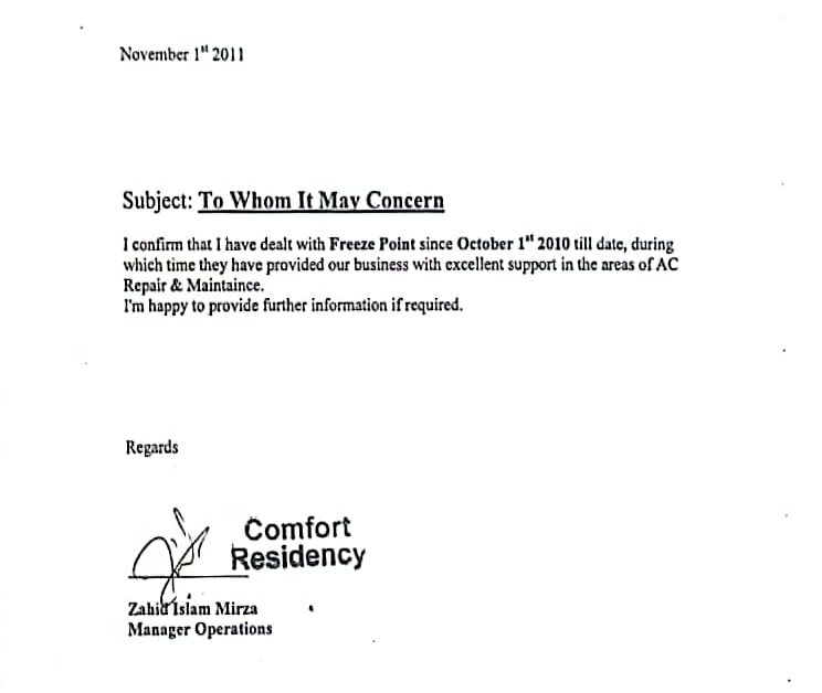 HVAC Certificate for Freeze Point