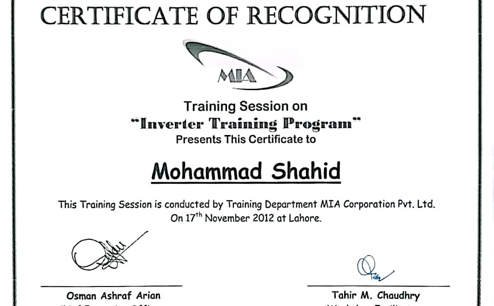 Certificate of Recognition for Freeze Point
