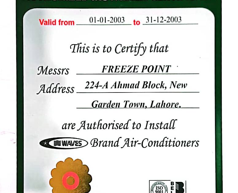 waves authorized dealer certificate for Freeze Point